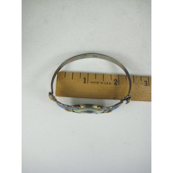 Antique Enamel Cloisonné Jade Bracelet Chinese Export Silver Enamel Bats Symbols - Picture 3 of 14